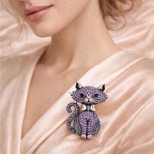 Purple Cat Crystal Brooch